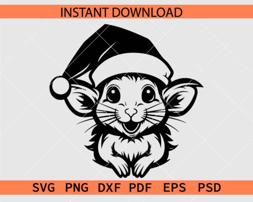 Funny Baby Mouse with Santa Hat Stencil SVG, Baby Mouse with Santa Hat Décor SVG