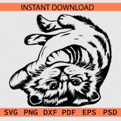 Funny Cat lying on the back Stencil SVG, Kitten lying on the back Décor SVG