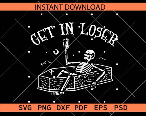 Get in loser skeleton in coffin Vector SVG