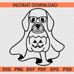 Ghost Dog Sunglasses with Halloween Pumpkin Vector SVG