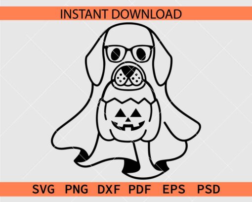 Ghost Dog Sunglasses with Halloween Pumpkin Vector SVG