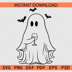 Ghost With Wine Glass Sketch SVG