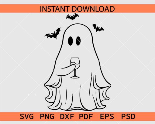 Ghost With Wine Glass Sketch SVG