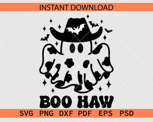 Ghost with Cowboy Hat Bats Stencil SVG