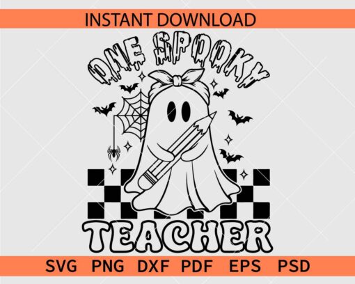 Ghost with Pencil One Spooky Teacher Coloring Page SVG