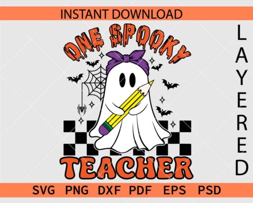 Ghost with Pencil Spooky Teacher Clipart SVG