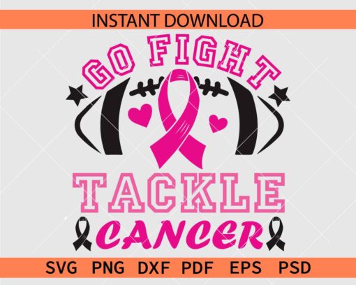 Go Fight Tackle Cancer Football Ball Clipart SVG