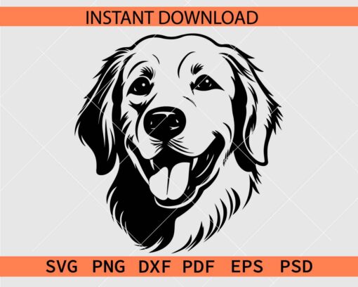 Golden Retriever Head Clip Art SVG, Golden Retriever dog Head Stencil SVG