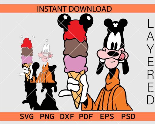 Goofy Ice Cream Layered SVG, Goofy Disneyland snacks clipart SVG