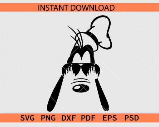 Goofy with Disney Castle sunglasses SVG, Goofy Head Castle sunglasses Clipart SVG