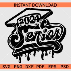 Graduation Hat Senior 2024 Dripping SVG, Senior 2024 Stencil SVG
