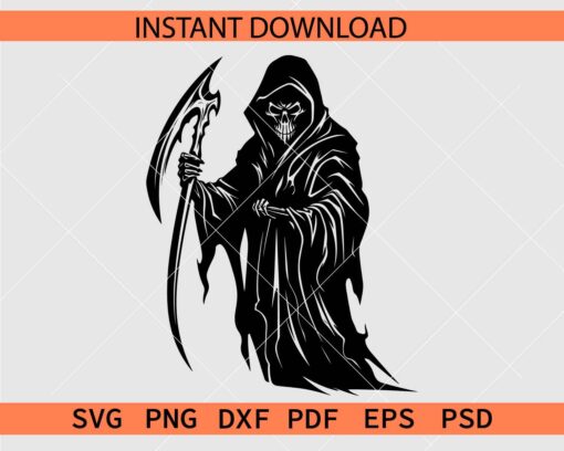 Grim Reaper with Sword SVG, Grim Reaper Skeleton Décor SVG