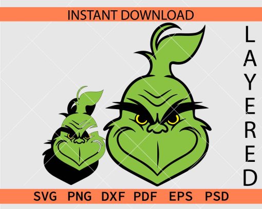 Grinch Head Layered SVG, Layered Grinch Head Stencil SVG
