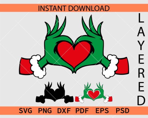 Grinch Heart Hands SVG, Grinch Love Heart Symbol ASL Vector SVG