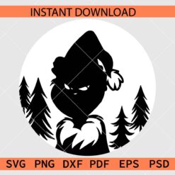 Grinch in pine trees silhouette SVG, Grinch with Santa Hat Silhouette SVG