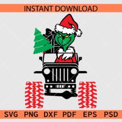 Grinch on Monster Jeep with Present Vector SVG, Santa Grinch on Monster Jeep Clipart SVG