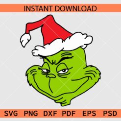 Grinch with Santa Hat Vector SVG, Christmas Grinch Décor SVG