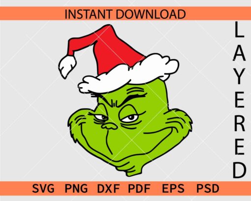 Grinch with Santa Hat Vector SVG, Christmas Grinch Décor SVG