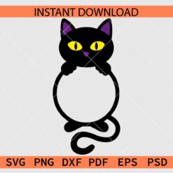 Halloween Cat Circle Monogram SVG, Halloween Cat Name Frame Vector SVG