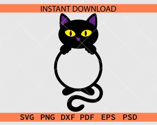 Halloween Cat Circle Monogram SVG, Halloween Cat Name Frame Vector SVG