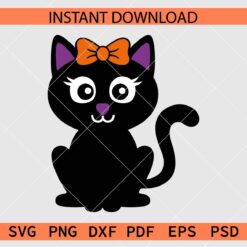 Halloween Cat with Bow SVG, Layered Sitting Halloween Cat SVG