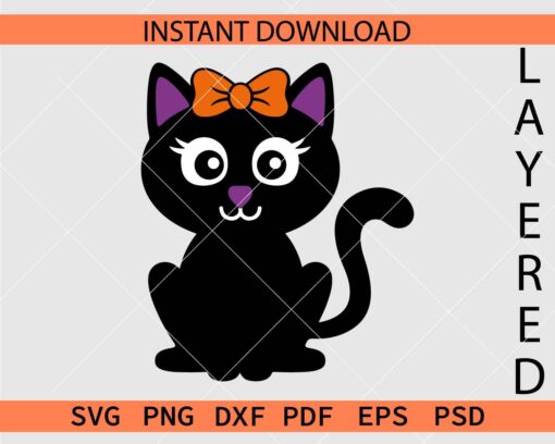 Halloween Cat with Bow SVG, Layered Sitting Halloween Cat SVG
