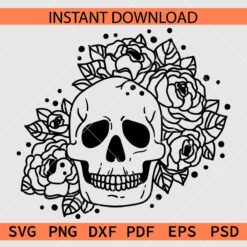 Halloween Floral Skull Vector SVG, Rose Flowers Skull Stencil SVG