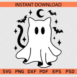 Halloween Ghost Cat Stencil SVG, Halloween Kitten Ghost Décor SVG