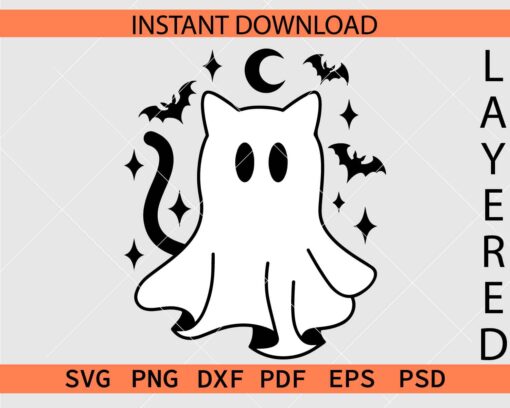 Halloween Ghost Cat Stencil SVG, Halloween Kitten Ghost Décor SVG