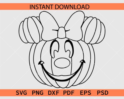 Halloween Minnie Head Pumpkin Coloring Page SVG