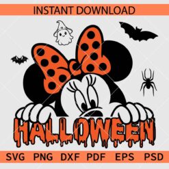 Halloween Minnie Peeking SVG, Minnie with Polka Dots Peeking Halloween Décor SVG