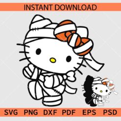 Halloween Mummy Hello Kitty Layered SVG, Mummy Kitten with Bow Clip Art SVG