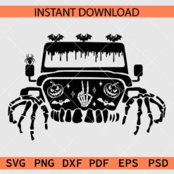 Halloween Offroad Front Car SVG, Halloween Jeep Front with Bats Clipart SVG