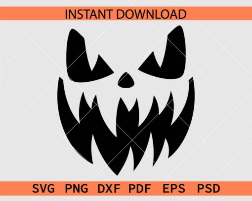 Halloween Pumpkin Face SVG, Creepy Pumpkin Face Silhouette SVG
