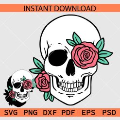 Halloween Skull with Colored Rose Flower Clipart SVG