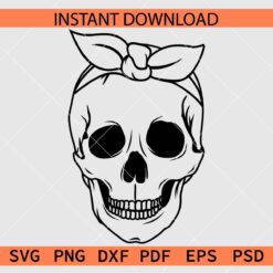 Halloween Skull with Headband Coloring Page SVG