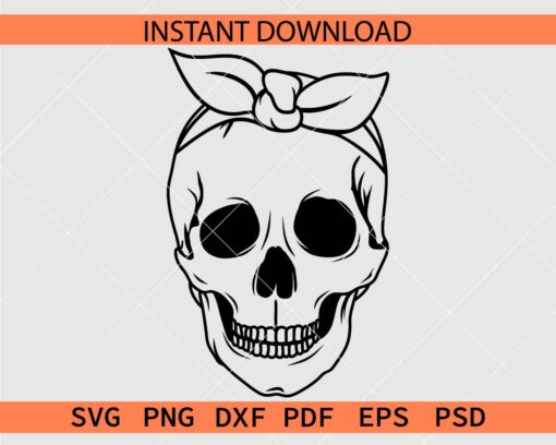 Halloween Skull with Headband Coloring Page SVG