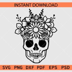 Halloween Skull with crown Flowers Illustration SVG
