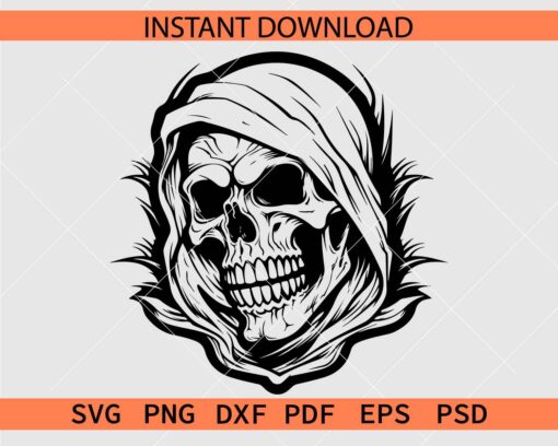 Halloween Skull with head cuff SVG, Mummy Skull Stencil SVG