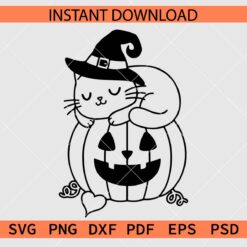 Halloween witch Cat Sleeping on Pumpkin SVG