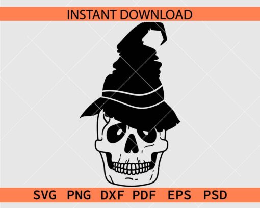 Halloween with witch hat SVG, Happy Witch Skull Vector SVG
