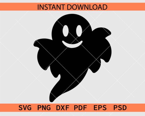 Happy Ghost Silhouette SVG, Halloween Flying Ghost SVG