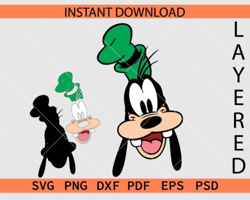 Happy Goofy Head Layered SVG, Happy Walt Disney Goofy Head Clip Art SVG