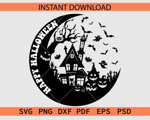 Happy Halloween Crescent Moon SVG, Happy Halloween Night Vision SVG
