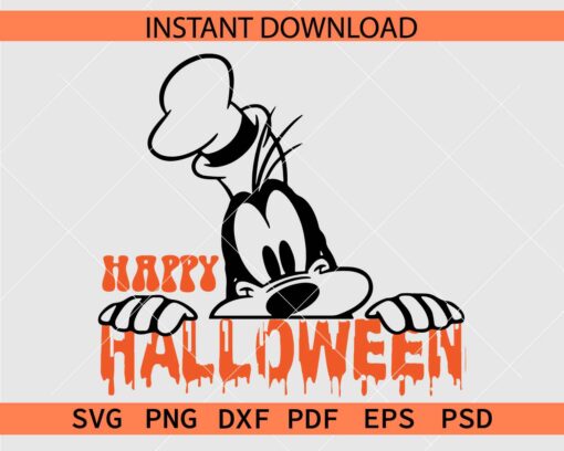 Happy Halloween Goofy Peeking SVG, Goofy Dog Peeking Happy Halloween Décor SVG