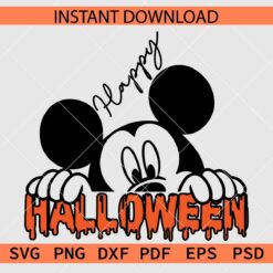 Happy Halloween Mickey Peeking SVG, Mickey Mouse Peeking Happy Halloween Décor SVG