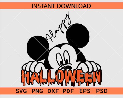 Happy Halloween Mickey Peeking SVG, Mickey Mouse Peeking Happy Halloween Décor SVG