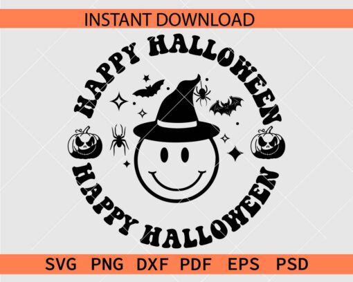 Happy Halloween Smile with Witch Hat Clipart SVG