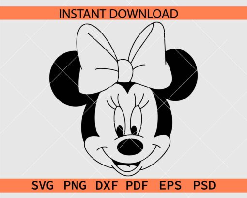 Happy Minnie Head Coloring Page SVG