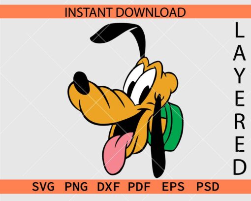 Happy Pluto Head with Green Collar SVG